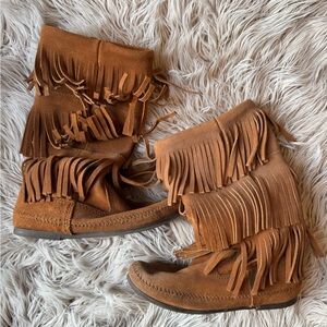 Minnetonka Brown Fringe Moccasin Boots